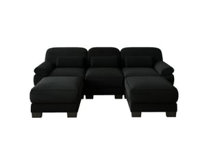 Canapé modulable en u modenvie 3 places avec 2 poufs, assise profonde, velours côtelé noir, 265 x 161 x 94 cm
