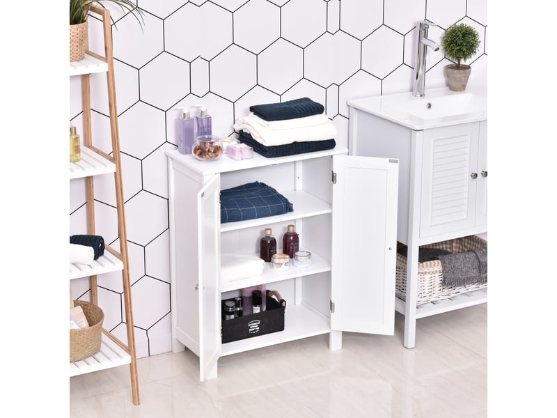 Meuble de salle de bain gain de place, meuble de salle de bain multifonctionnel avec 2 étagères, 2 portes, poignées en mdf, 60 x 30 x 80 cm, blanc - Conforama D