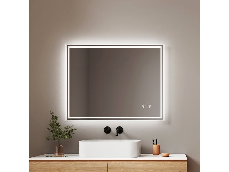  Emke miroir lumineux salle de bain 70x90cm, miroir led avec l'éclairage,interrupteur tactile, anti-buée,lumière blanche froide  - Conforama B