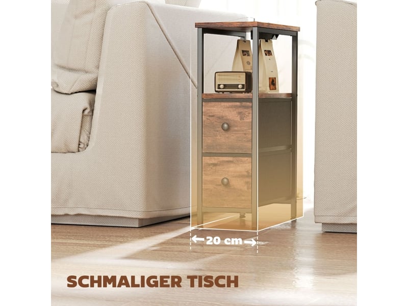  Table basse avec rangement 20 x 40 x 63 cm cadre en acier deux tiroirs en tissu compartiment ouvert station de charge intégrée brun rustique  - Conforama D