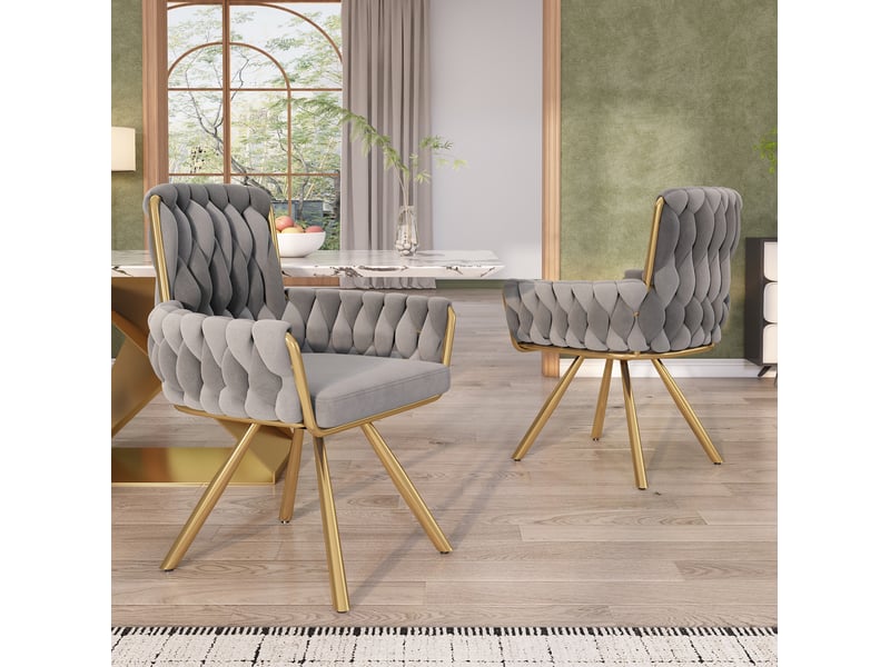  Lot de 4 chaises salle à manger rotatives à 360°, dossier élevé dotée d'accoudoirs, 4 piètement acierlique, gris  - Conforama D