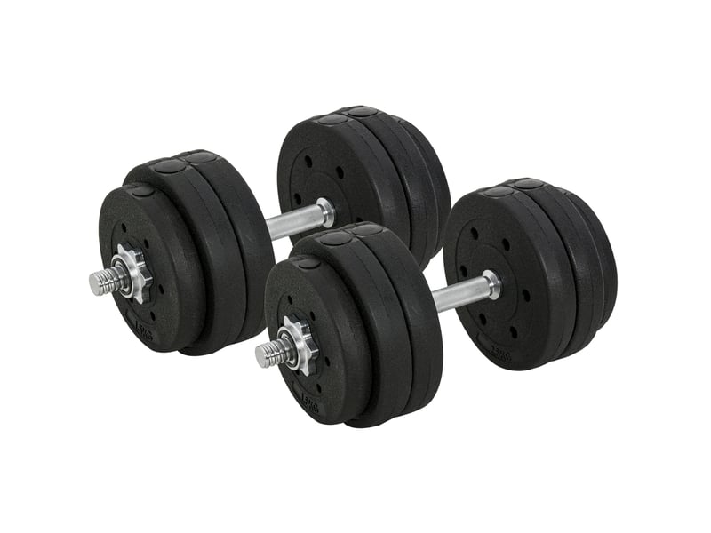  Haltères réglables 30 kg en acier et plastique noirs, avec 8 disques de 2,5 kg et 4 de 1,5 kg, pour la musculation  - Conforama A