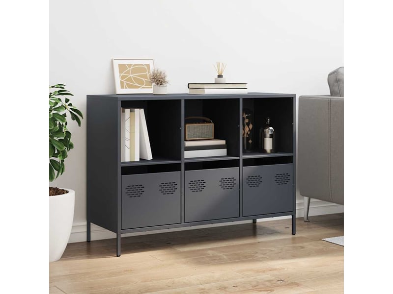  Buffet - bahut - meuble de rangement anthracite 101,5x39x73,5 cm acier laminé à froid  - Conforama C