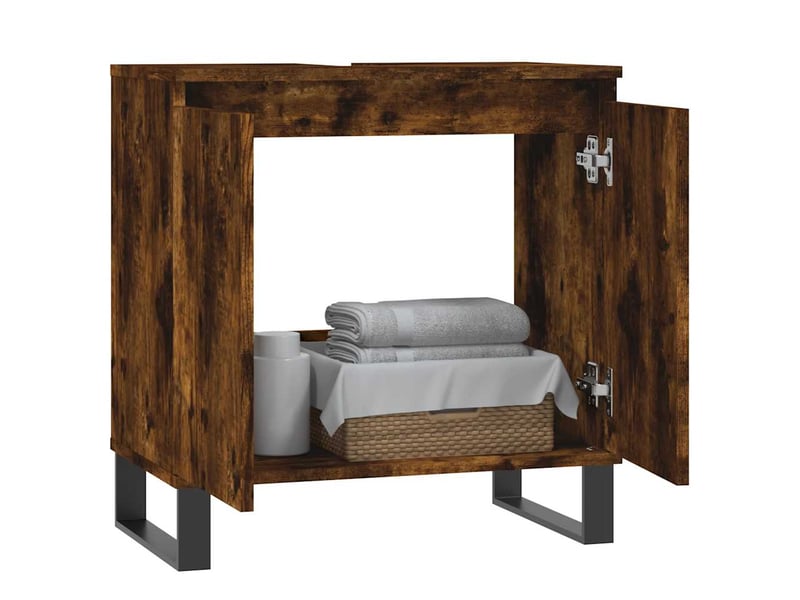  Amoire de salle de bain chêne fumé 58x33x60cm bois d'ingénierie shl6550  - Conforama C