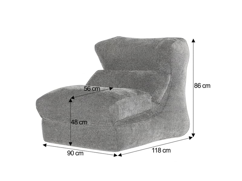  Fauteuil paresseux gris canapé sans armature en mousse convertible en chaise longue 90x118x86cm  - Conforama E