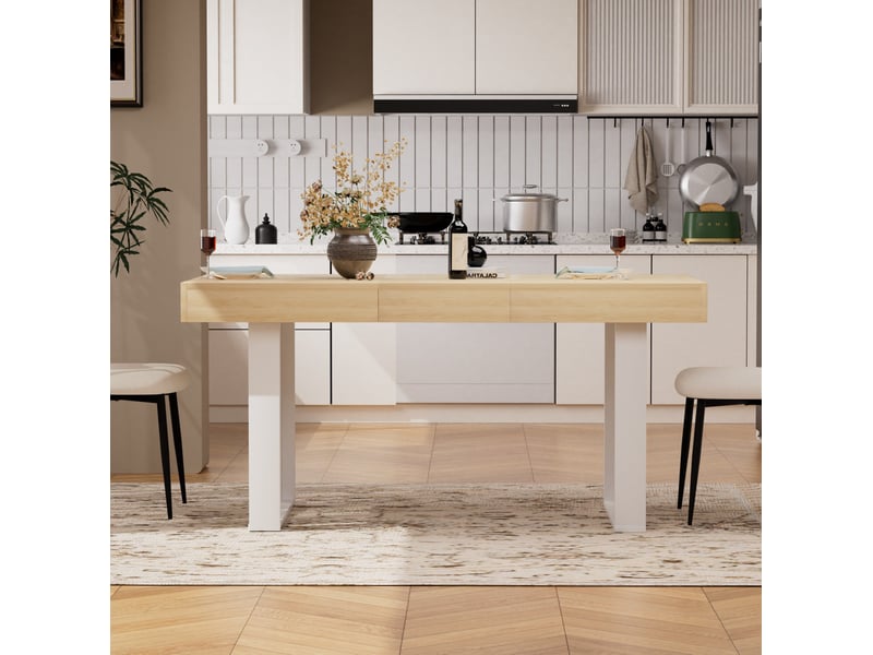 Table de salle à manger extensible 120-160x75x75 cm style rétro naturel et blanc - Conforama E