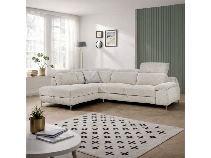  Canapé d'angle gauche convertible l. 278 cm tissu chiné beige - tulio  - Conforama B