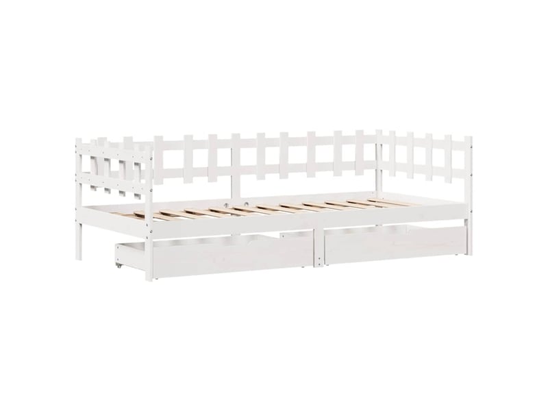  Lit simple- lit adulte -  lit de jour et tiroirs sans matelas blanc 90x190 cm bois massif  - Conforama B