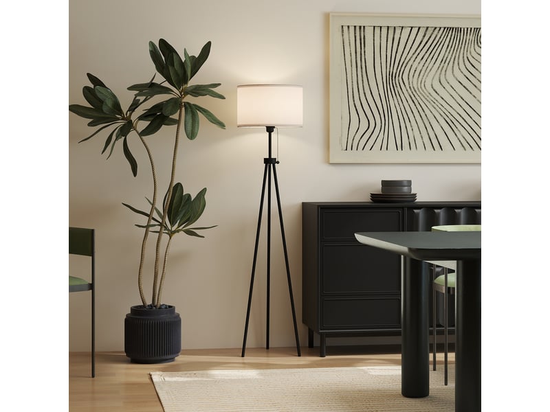  Lampadaire avec trépied en métal et abat-jour en tissu, design élégant et classique, ø 37 x 152 cm, pour la maison ou le bureau  - Conforama D