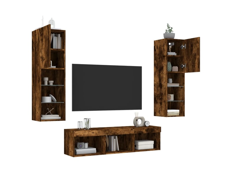  Unités murales tv avec led 5 pcs chêne fumé bois d'ingénierie shl45286  - Conforama D