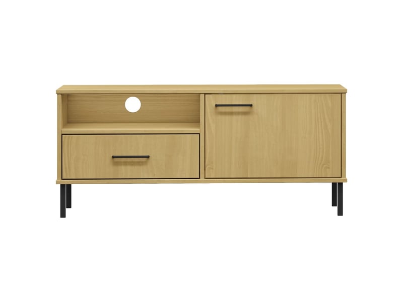  Meuble tv - banc tv - meuble de rangement avec pieds en métal marron bois de pin massif oslo  - Conforama D
