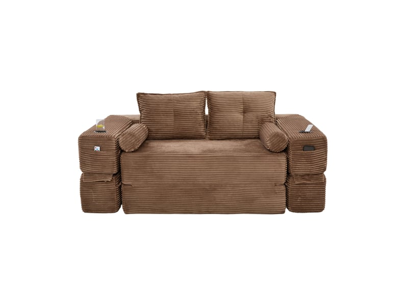  Canapé convertible 2 places 180x98x80 cm en velours côtelé avec porte-gobelet marron chicfurn  - Conforama A