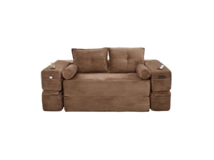 Canapé convertible 2 places 180x98x80 cm en velours côtelé avec porte-gobelet marron chicfurn
