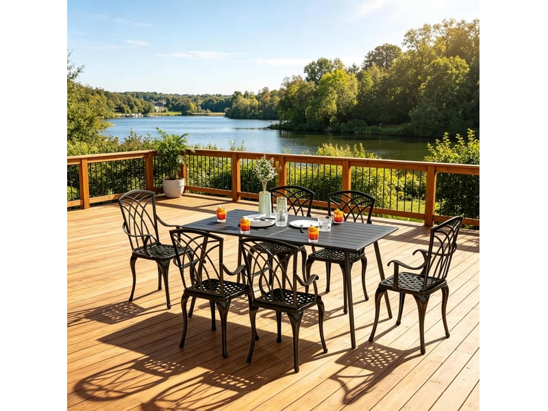  Table de jardin extérieure 150 x 80 cm en acier gris pour 6 personnes  - Conforama D