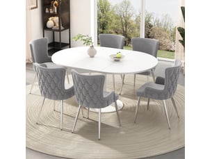 Lot de 6 chaises salle à manger 55x47x85 cm en velours gris, 4 pieds métal argenté, accoudoirs, dossier agréable