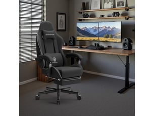 Chaise bureau ergonomique - poche tissu, coussin ressorts, massage appui-tête, repose-pieds noir
