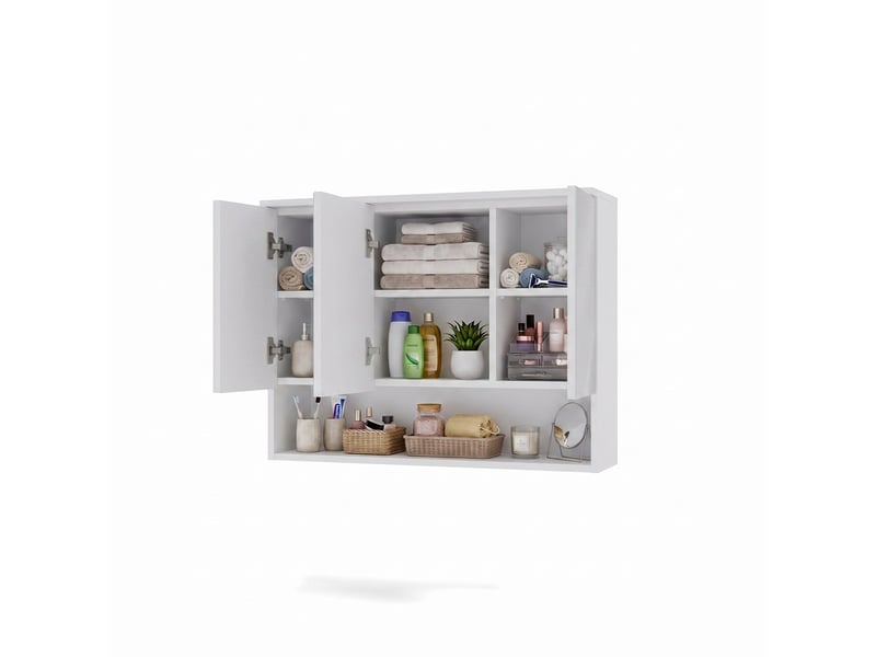  Pola 3dlp - meuble de salle de bain suspendu avec 3 miroirs et 3 portes, 7 étagères - blanc  - Conforama E