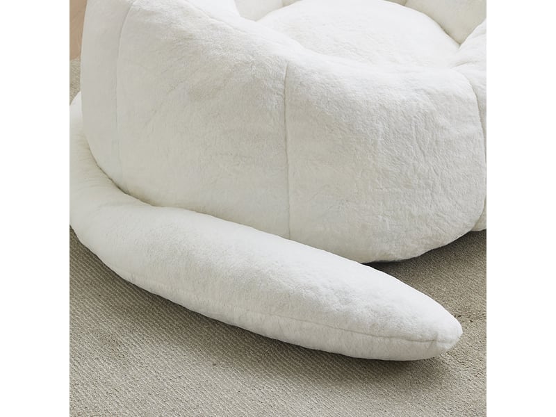 Fauteuil pouf blanc 112x112x77 cm en tissu peluche, assise à dossier et rembourrage en mousse et fibres - Conforama E
