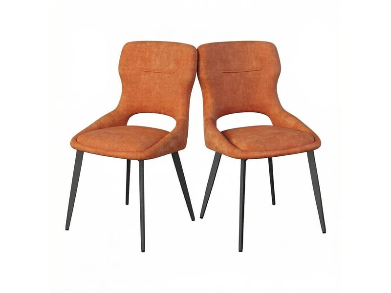 Lot de 2 chaises de salle à manger orange en chenille et métal - Conforama A
