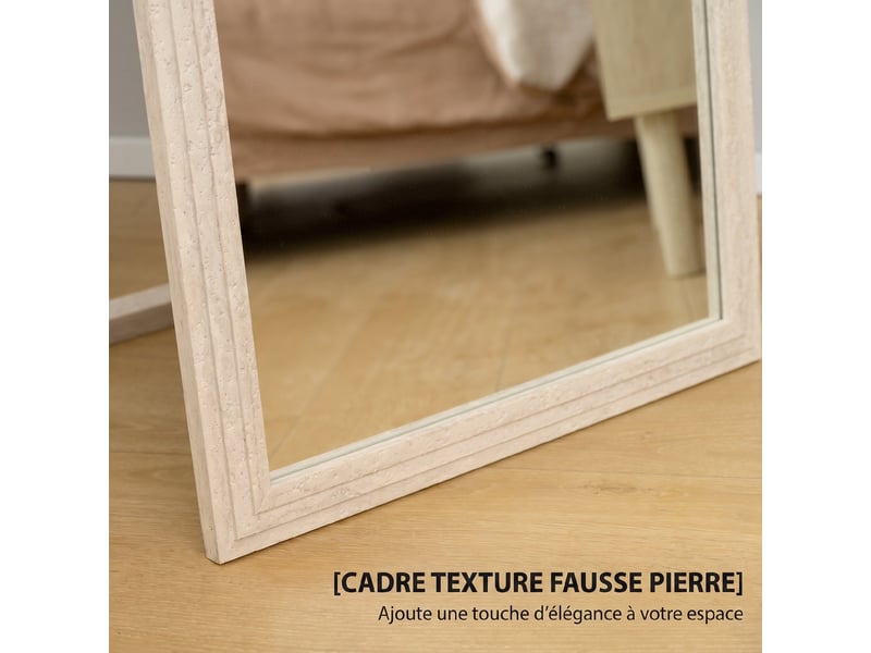  Miroir sur pied rectangulaire 160 x 50 cm, cadre texturé à effet pierre, blanc, angle d'inclinaison réglable  - Conforama R