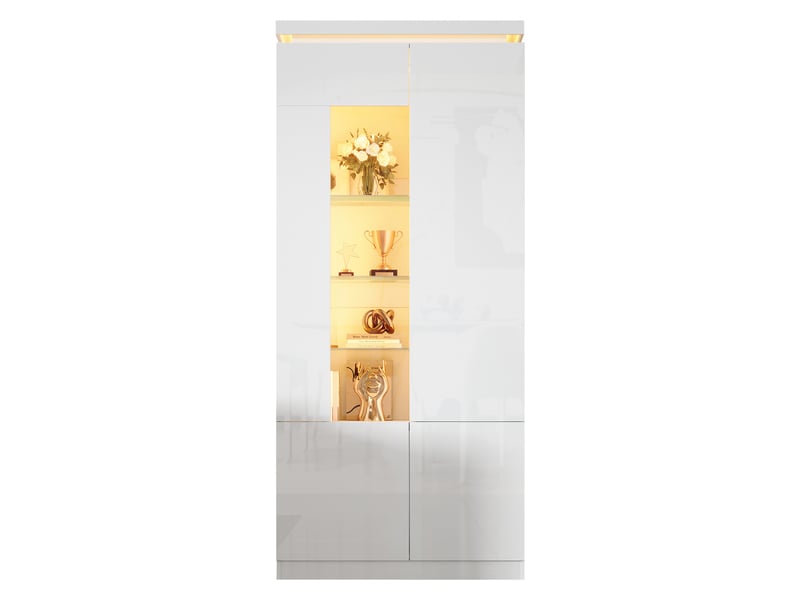  Vitrine 80x35x180 cm blanche brillante avec portes acryliques et éclairage led  - Conforama A