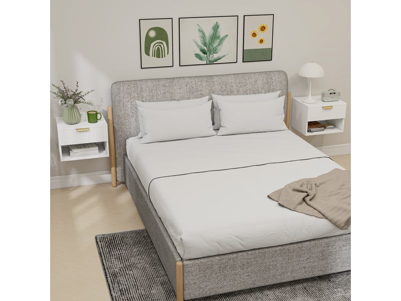  Lot de 2 tables de chevet suspendues, tables de nuit murales avec tiroir et niche, moderne, blanc, 40x34x29cm  - Conforama D