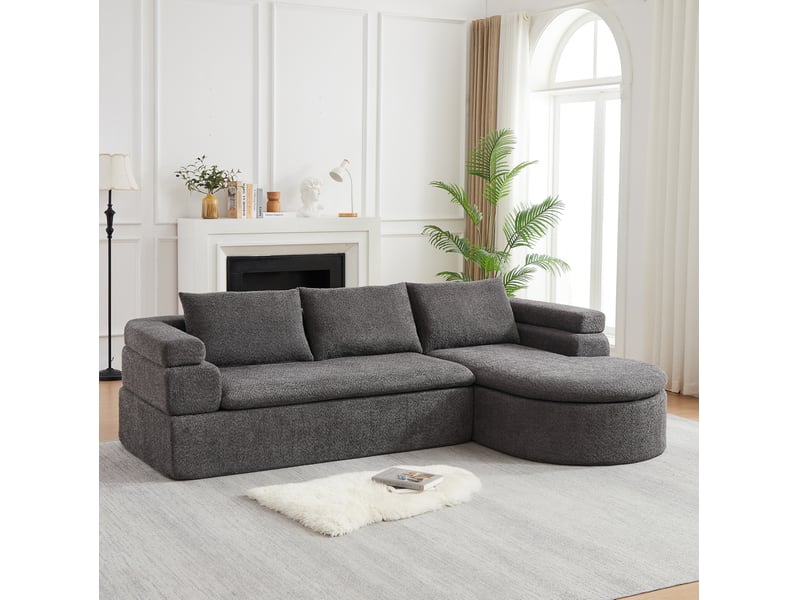  Canapé d'angle 3 places avec méridienne à droite, en chenille anthracite  - Conforama B