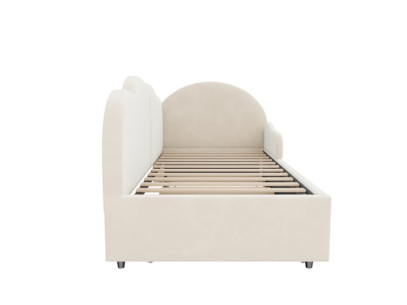 Lit canapé gigogne en l velours beige 90x200 + 90x190 cm, tête de lit nuage - Conforama D