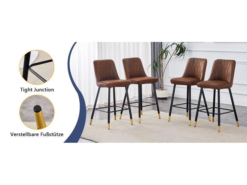  Lot de 2 tabourets de bar marron hauteur 100 cm avec dossier et repose-pieds pour îlot de cuisine  - Conforama D