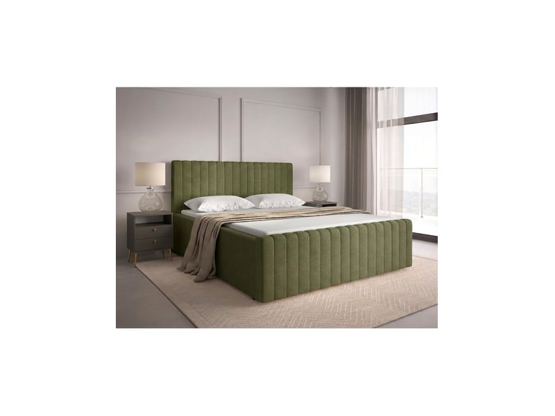  Lit eloria 160x200 cm vert kaki bouclé avec sommier  - Conforama B