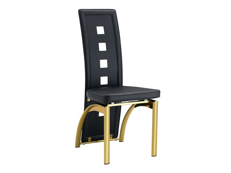  Lot de 6 chaises de salle à manger 43x49x102,5 cm dossier à motifs ajourés métal et polyuréthane (pu) noir et doré  - Conforama A