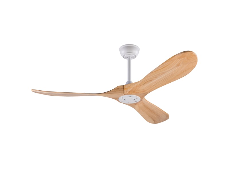  Ventilateur de plafond 132 cm sans éclairage bois massif blanc et naturel 6 vitesses télécommande silencieux minuterie et mémoire  - Conforama A