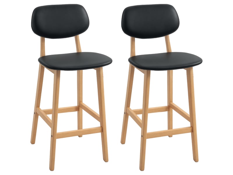  Lot de 2 tabourets de bar, chaises hautes, revêtement synthétique avec dossier et pieds en bois, noir  - Conforama A