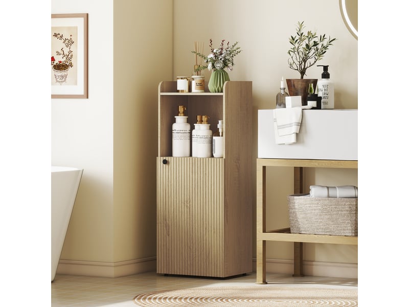  Meuble de salle de bain, niche avec étagère ouverte et réglable, 40 x 31 x 104 cm, chêne jaune  - Conforama D