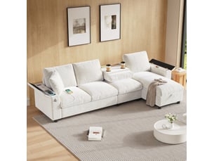 Canapé d'angle réversible convertible <strong>FLORAGRACE</strong> <strong></strong> 4 places Tissu beige avec coffre de rangement