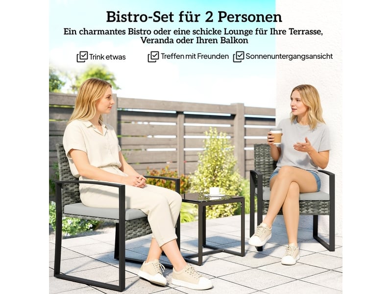 Salon de jardin 3 pièces 55x58x76 cm et 40x40x40 cm coussins amovibles métal gris clair - Conforama D