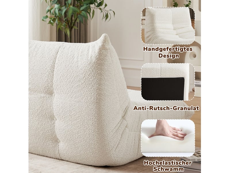  Fauteuil de sol et repose-pieds, chauffeuse ergonomique, mousse haute densité, salon, max 150kg, en chenille blanc  - Conforama C