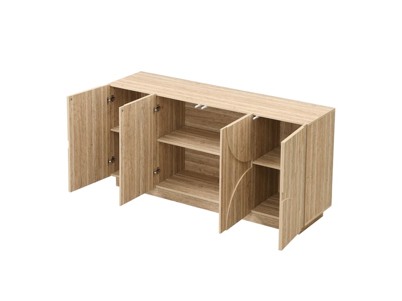  Buffet naturel, rangement, fermeture douce, design moderne, structure robuste - panneaux de particules et bois - 160x40x80cm  - Conforama D
