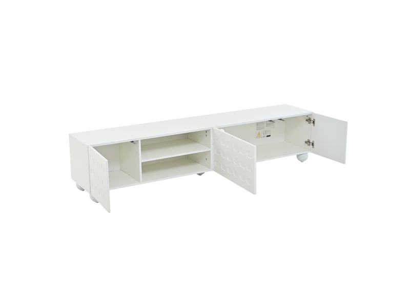  Meuble tv blanc 200x40x44 cm, 3 portes, design imprimé, avec 5 pieds, tv jusqu'à 80 pouces  - Conforama D