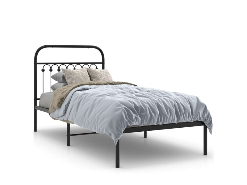  Lit simple- lit adulte -  cadre de lit métal sans matelas avec tête de lit noir 90x200 cm  - Conforama A