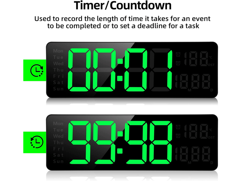  (13 pouces, vert) horloge murale numérique à led avec télécommande, compte à rebours, luminosité réglable, adaptée pour le salon, la  - Conforama C