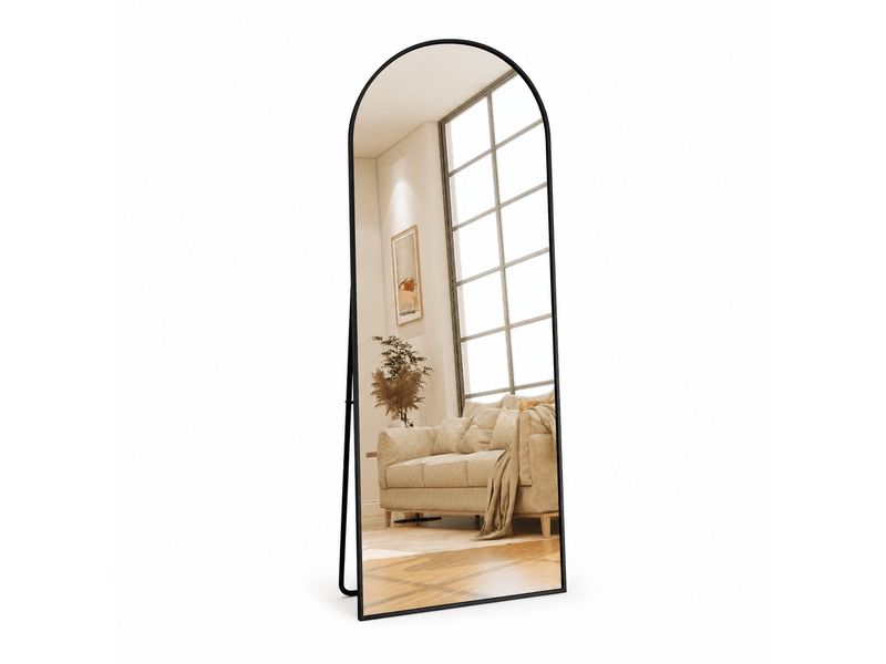  Miroir sur pied noir 165x60cm, miroir arche complet bombé, miroir mural sur toute la longueur avec cadre en aluminium, convient pour la chambre à coucher et le salon  - Conforama A