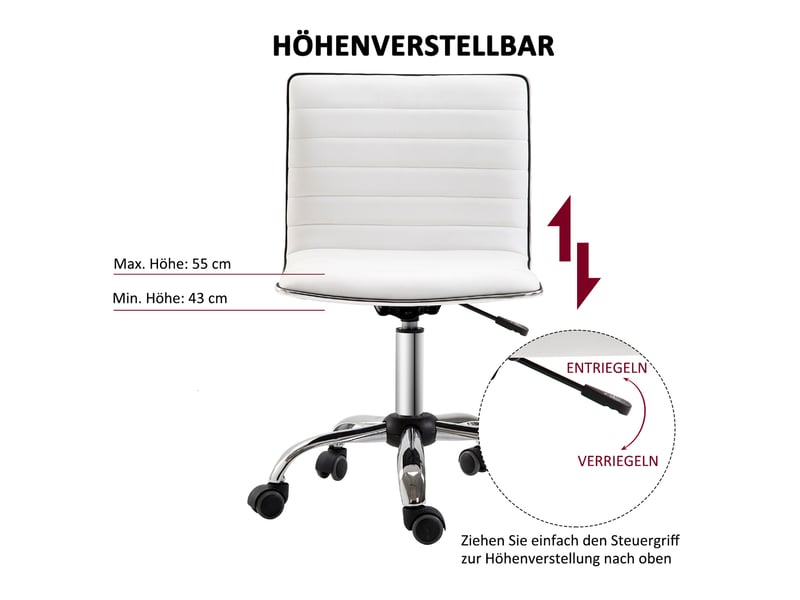  Chaise de bureau,48x52x78-90 cm,sans accoudoirs réglable,similicuir,blanc  - Conforama D