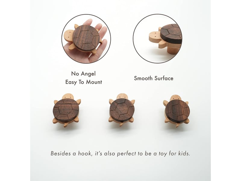  Crochets muraux en bois motif tortue naturelle, pour chambre d'enfant, lot de 3, marron  - Conforama C
