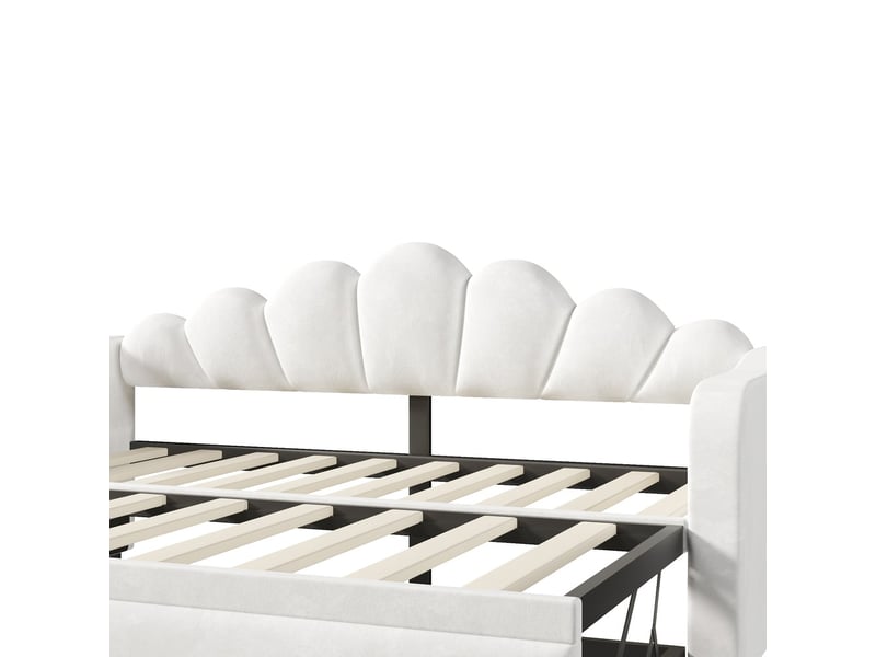  Lit banquette rembourré 90x200 cm blanc fonction coulissante plat relevé led  - Conforama E
