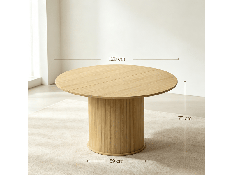  Table à manger ronde 4 à 6 personnes, 120 cm, piètement cannelé, effet bois naturel  - Conforama E