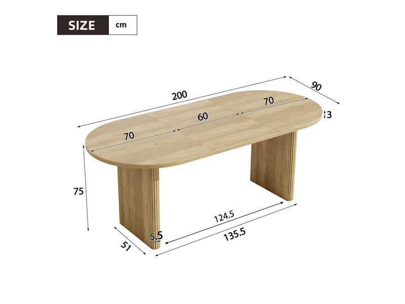  Table à manger extensible 140-200x90x75 cm, 6-8 personnes, coins arrondis, plateau épais, style épuré, chêne BUYDEEMEUS - Conforama D