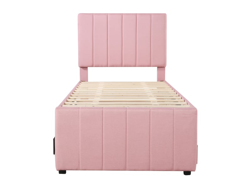  Lit enfant gigogne 90x200 cm en tissu gris, lit 90x190 et 3 tiroirs de rangement, sommier à lattes  - Conforama A