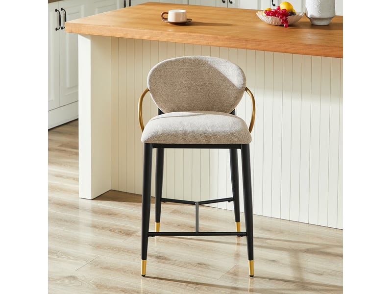  Lot de 2 tabourets de bar 57x52x87 cm, hauteur réglable, dossier, repose-pied, métal et chenille, marron clair et noir  - Conforama E