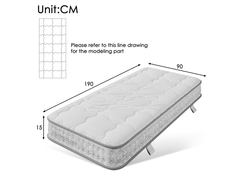  Matelas à ressorts ensachés tcqpz 90 x 190 cm 7 zones h3 15 cm mousse froide blanc  - Conforama C